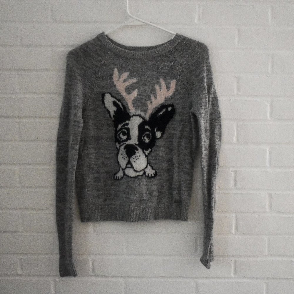Abercrombie & Fitch Cute Grey Dog Antlers Sweater